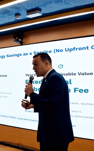 A founder presenting a pitch